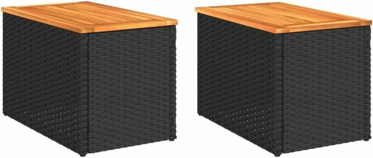 Garden Side Tables Set of 2 Poly Rattan Wood Top O - Image 2
