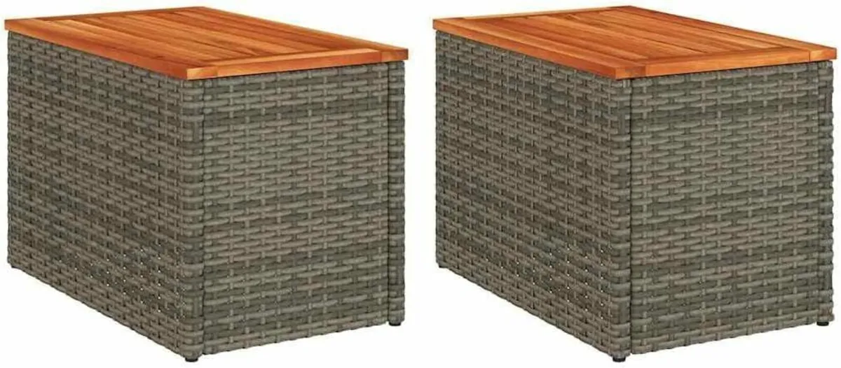 Garden Side Tables Set of 2 Poly Rattan Wood Top O - Image 4