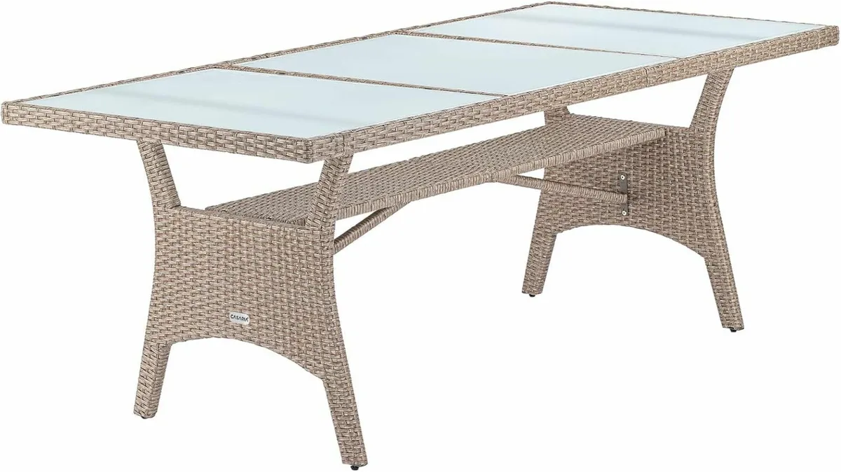 Polyrattan Garden Table with Shelf, Safety Glass T - Image 2