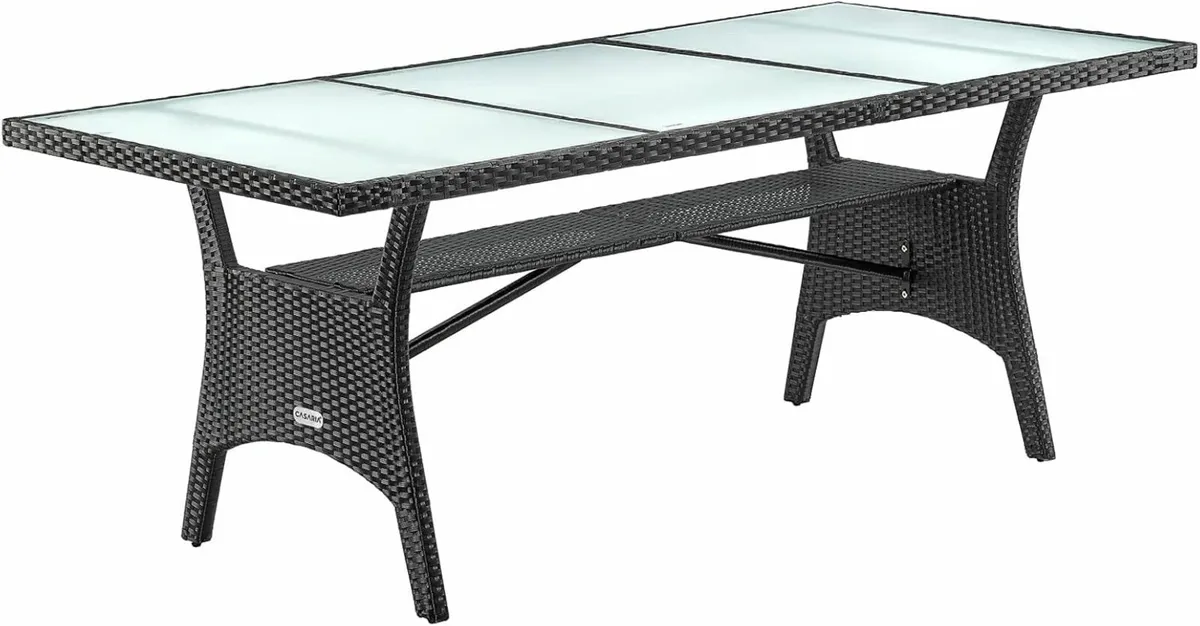 Polyrattan Garden Table with Shelf, Safety Glass T - Image 4