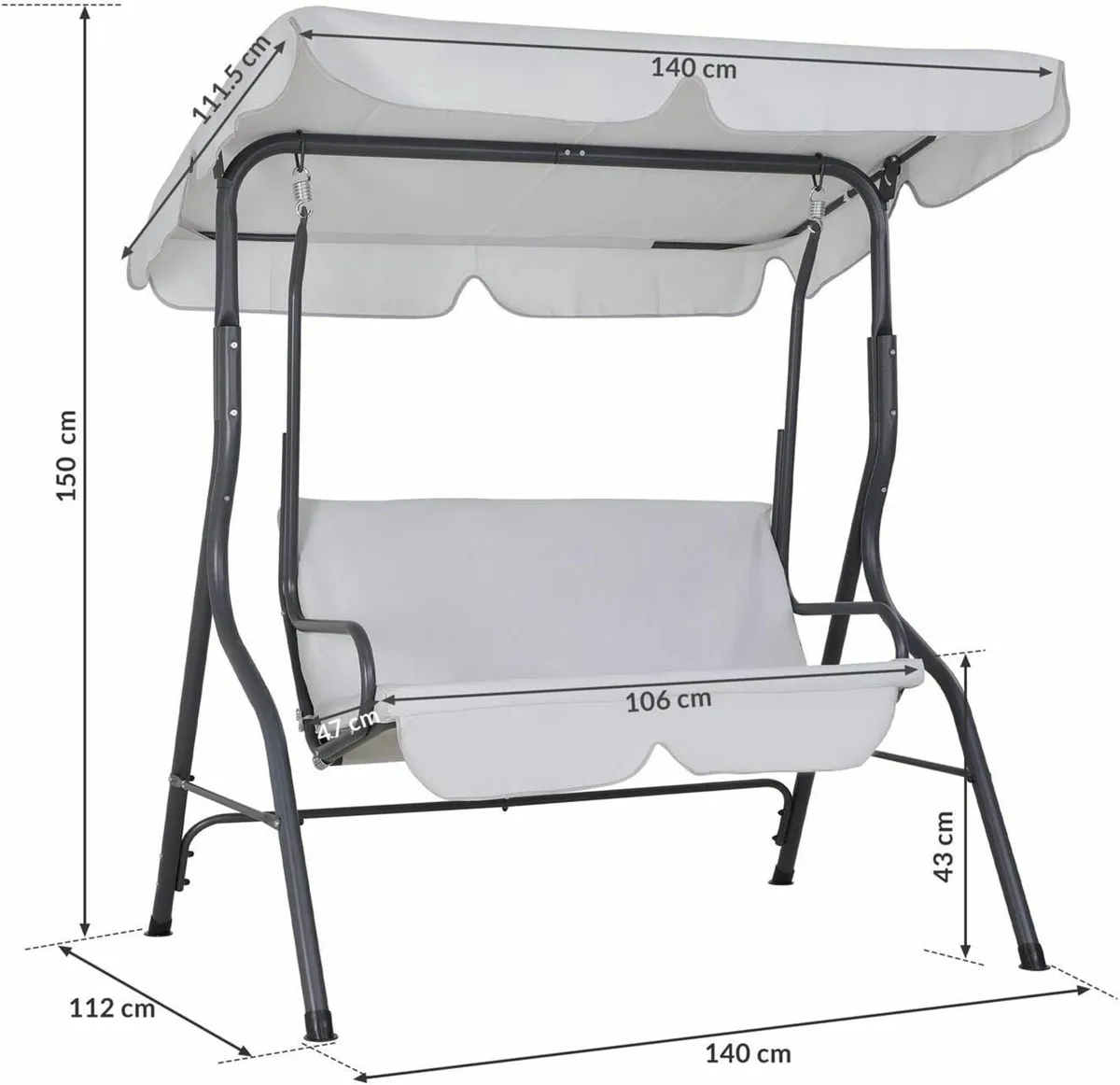 Outdoor Garden Swing Bench with Canopy 2 Seater 14 - Image 2