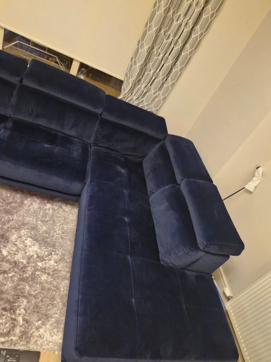 L shaped Navy Velvet Couch - Image 2