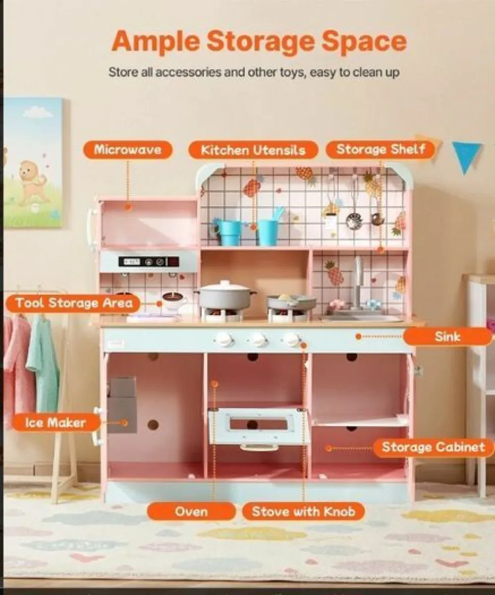 Kids Wooden Play Kitchen - Image 4