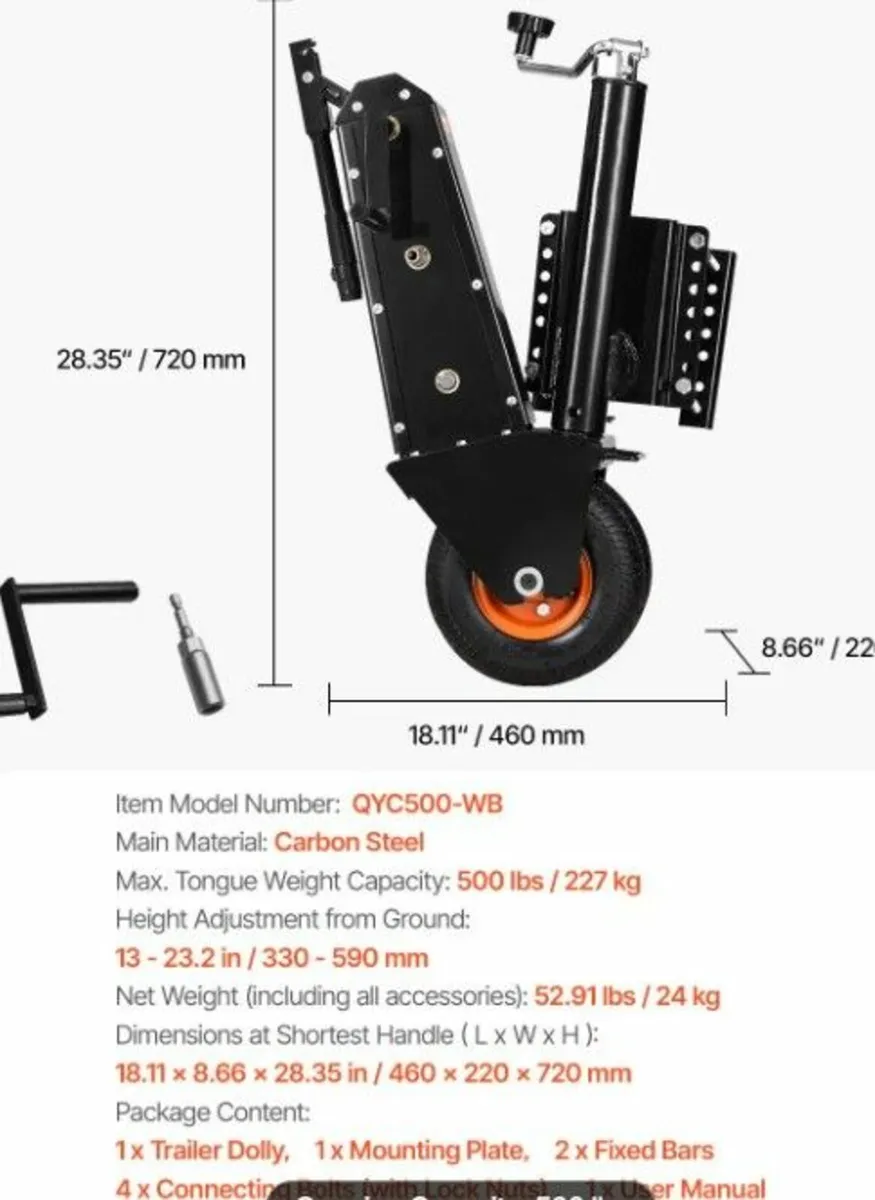 Trailer Dolly, 500lbs  Heavy Duty  Trolley 227kg - Image 3