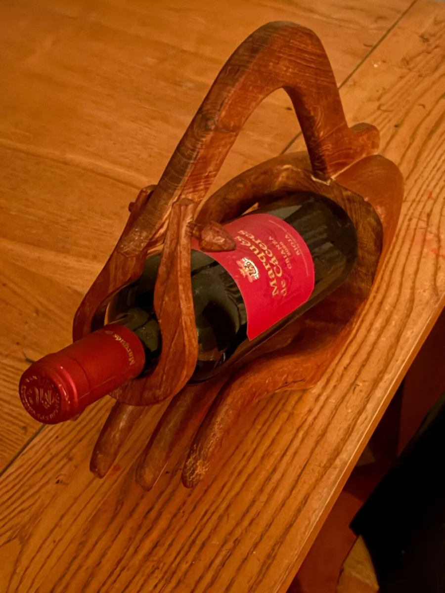 Hand crafted solid wood wine bottle holder. - Image 1