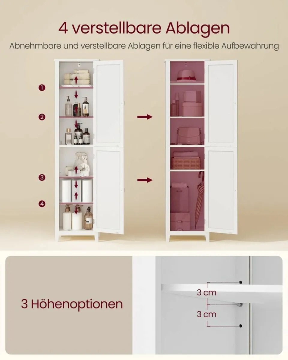 Tall Bathroom Cabinet with Full Length Mirror Whit - Image 3