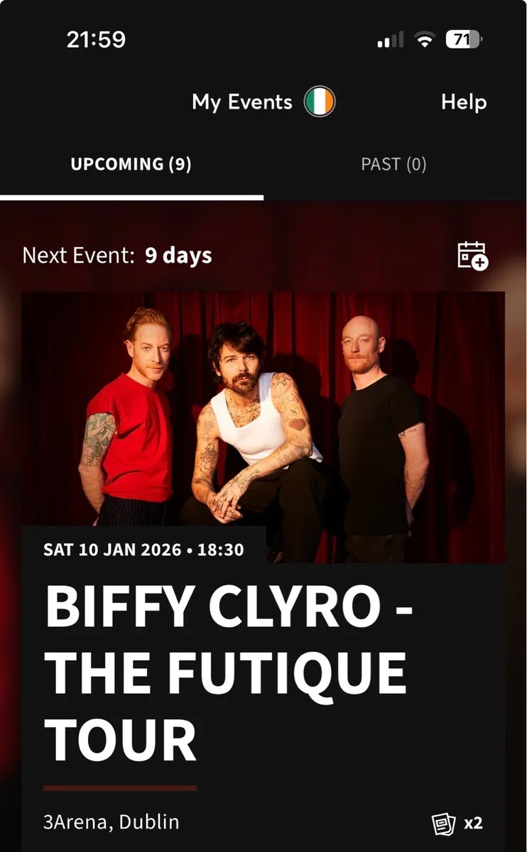 Biffy Clyro Tickets x2 Dublin 3 Arena 10th January
