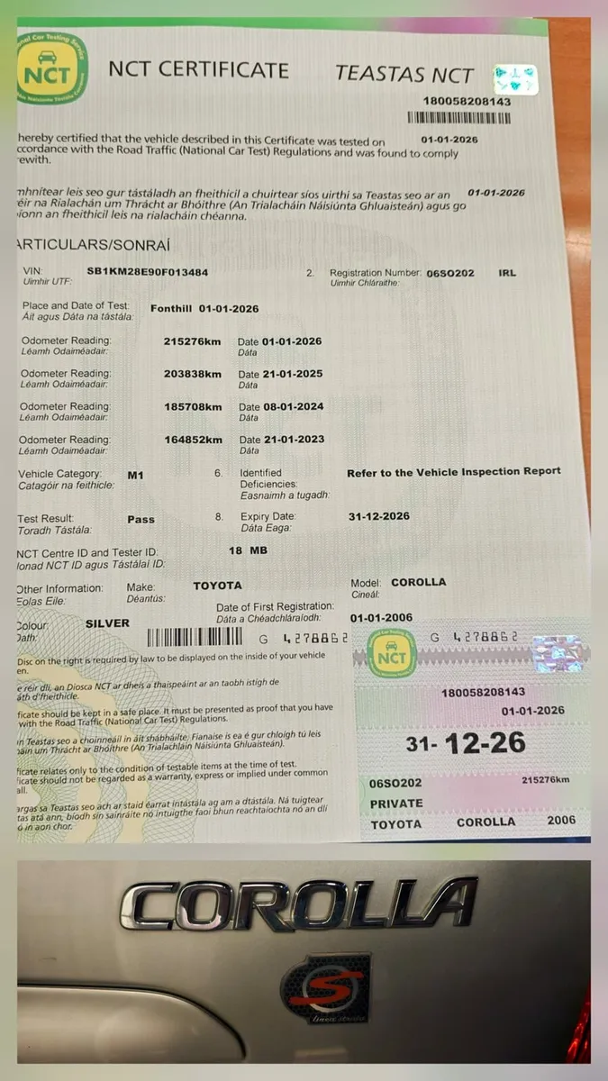 2006 Toyota Corolla NCT 01/27 - Image 4