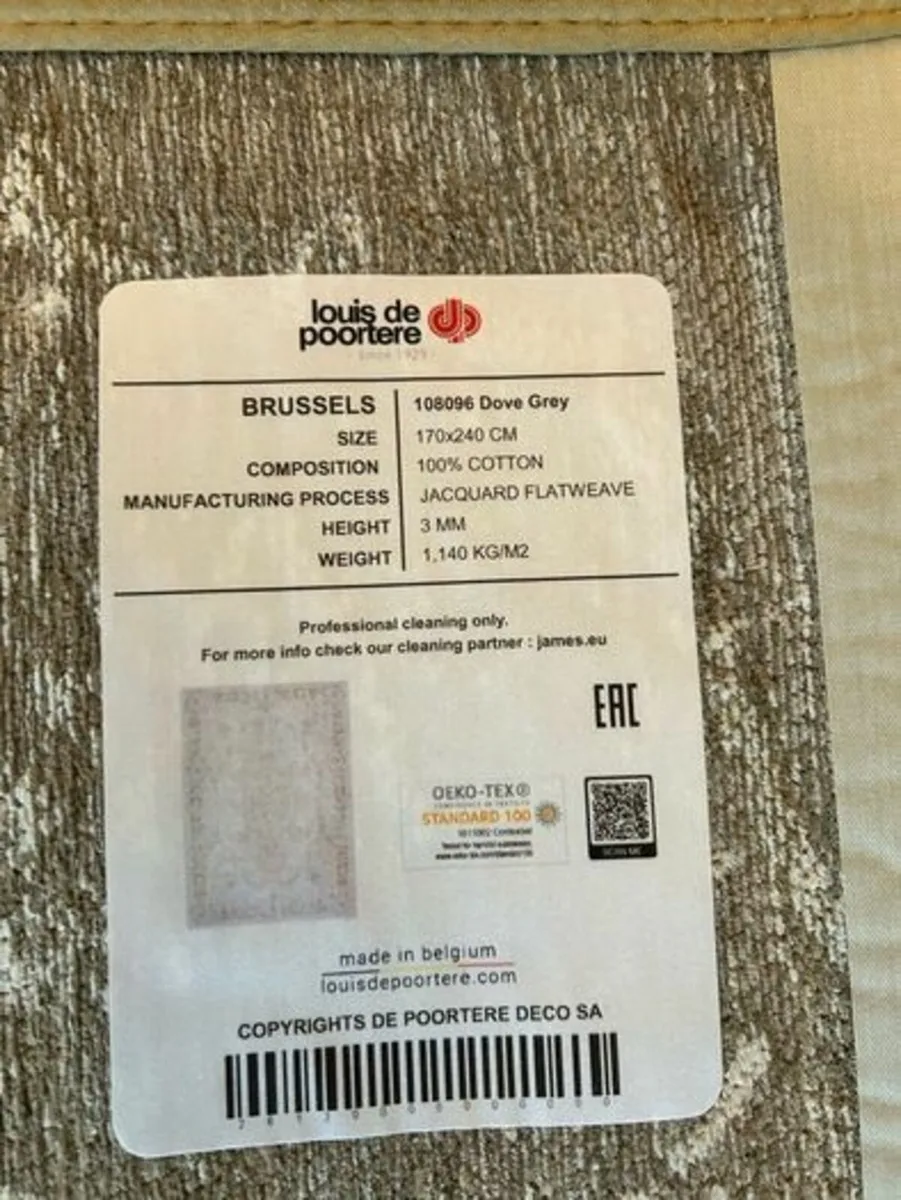 Louis De Poortere Large Rug dove grey 170x240 NEW - Image 4