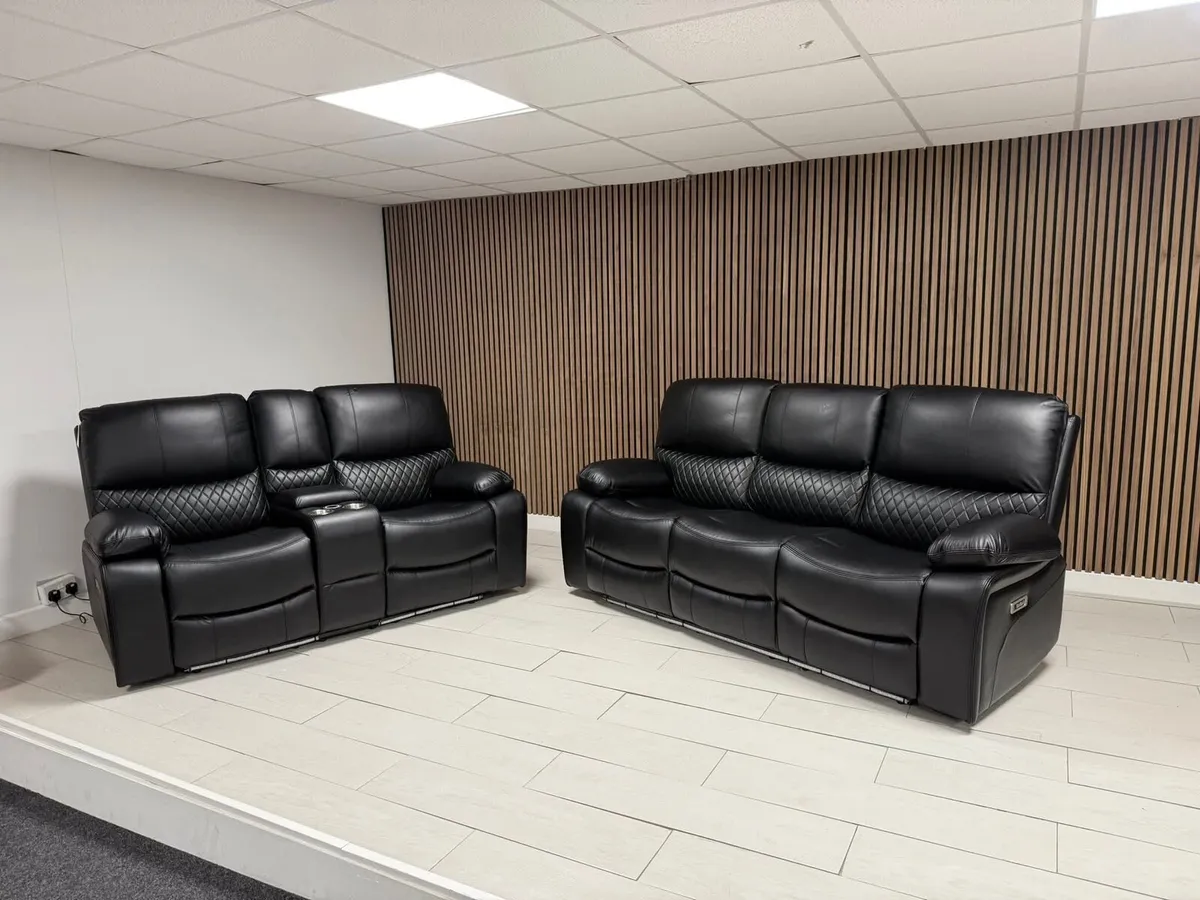 Rita 3+2 Black Leather Manual Recliner Sofa - Image 1