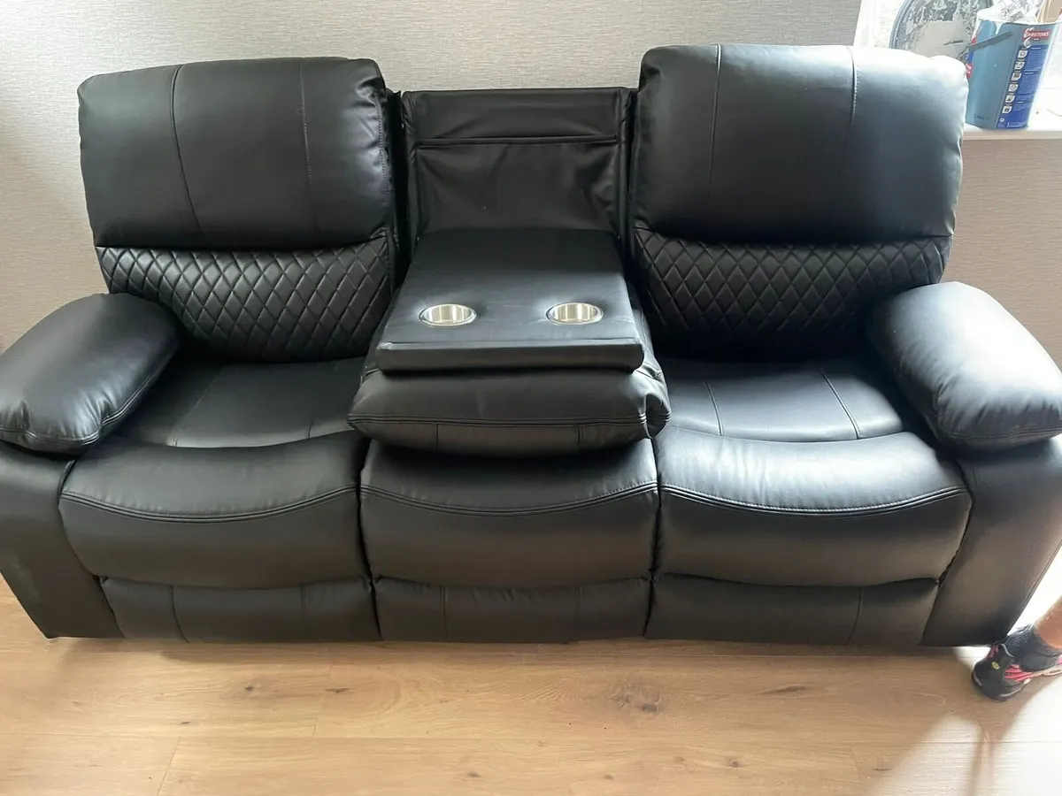 Rita 3+2 Black Leather Manual Recliner Sofa - Image 2
