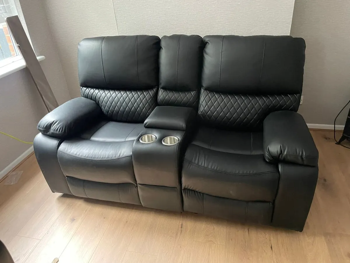 Rita 3+2 Black Leather Manual Recliner Sofa - Image 3