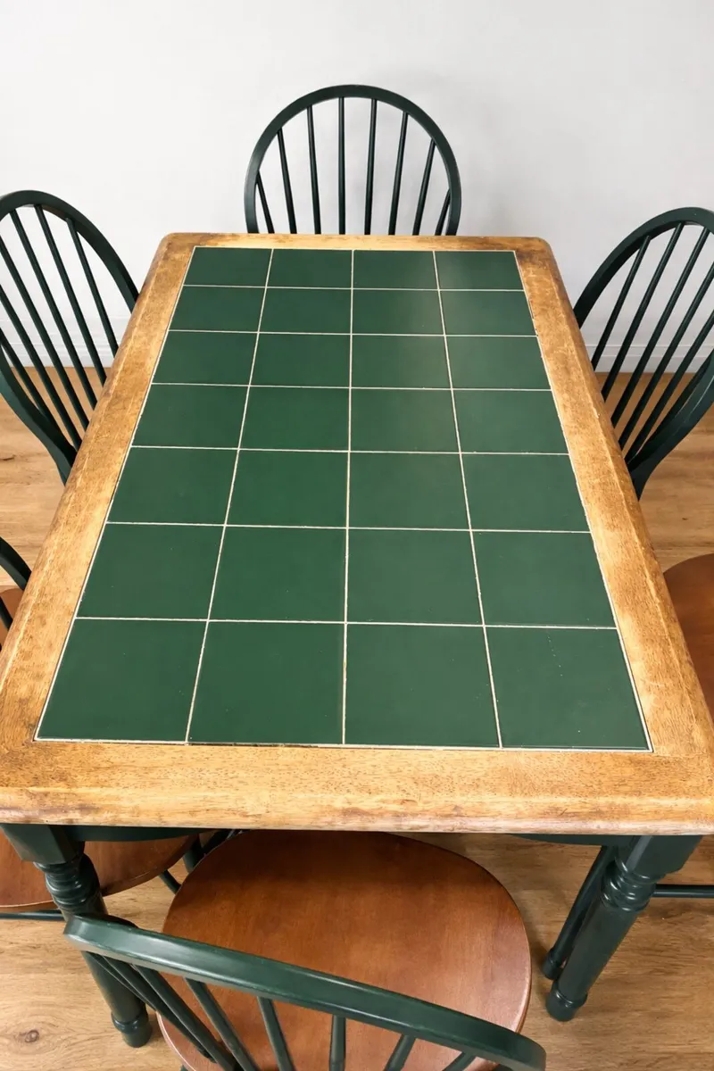Solid Wood Table & 6 Chairs – Tile Top - Image 1