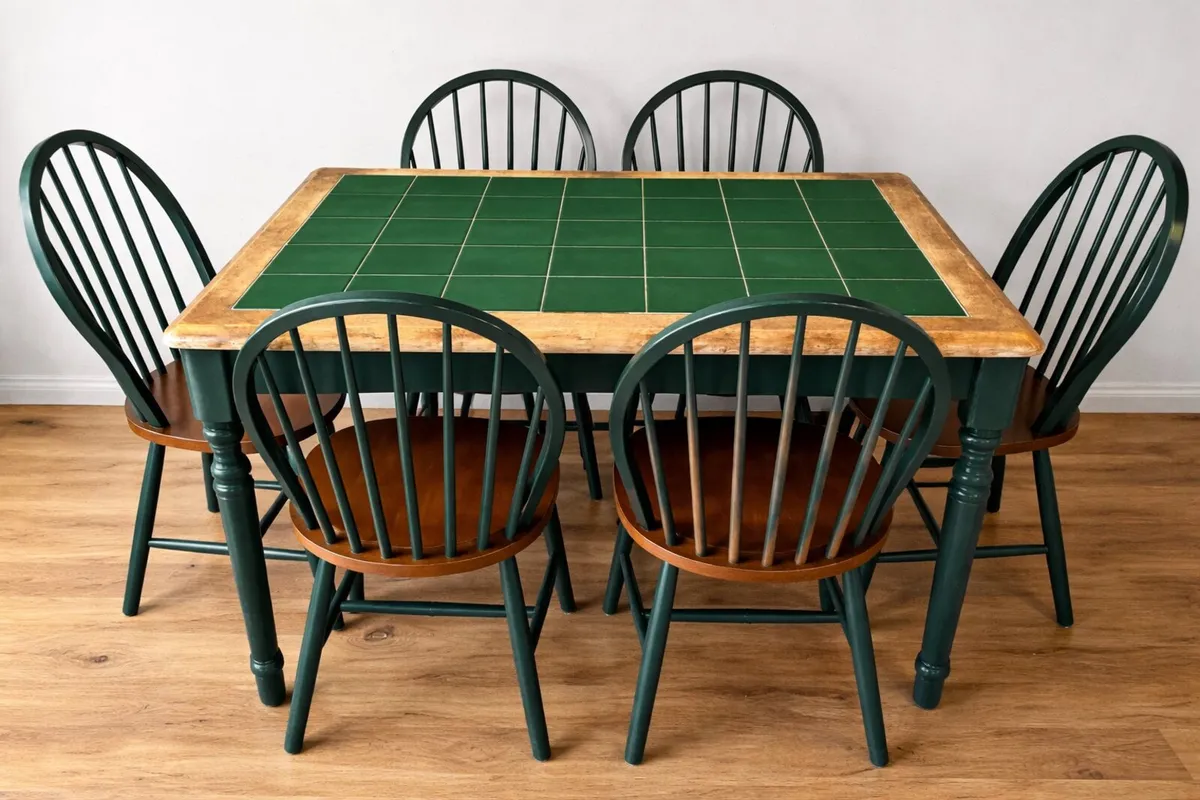 Solid Wood Table & 6 Chairs – Tile Top - Image 2