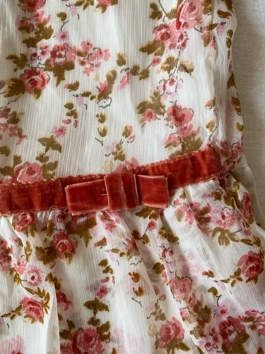 Girl’s Brand New Floral Print Elegant Cream Dress - Image 3