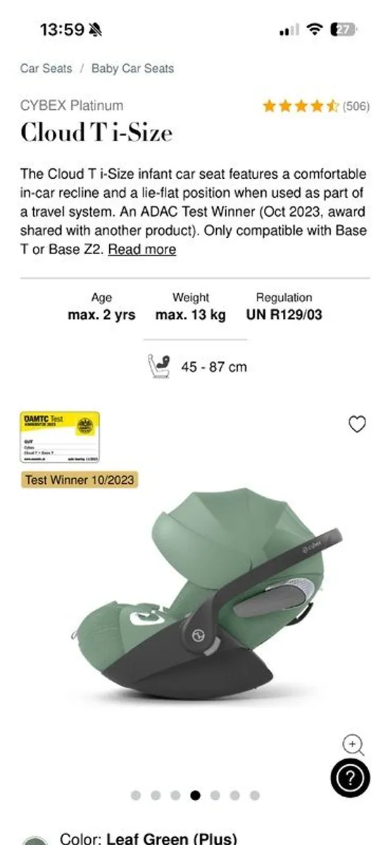 Cybex CLOUD T I-SIZE Plus Leaf & Base T fits onto all travel systems and lies flat - Image 1