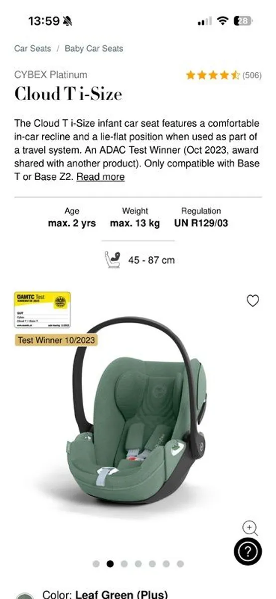 Cybex CLOUD T I-SIZE Plus Leaf & Base T fits onto all travel systems and lies flat - Image 2
