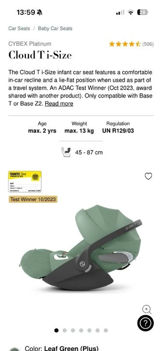 Cybex CLOUD T I-SIZE Plus Leaf & Base T fits onto all travel systems and lies flat - Image 3