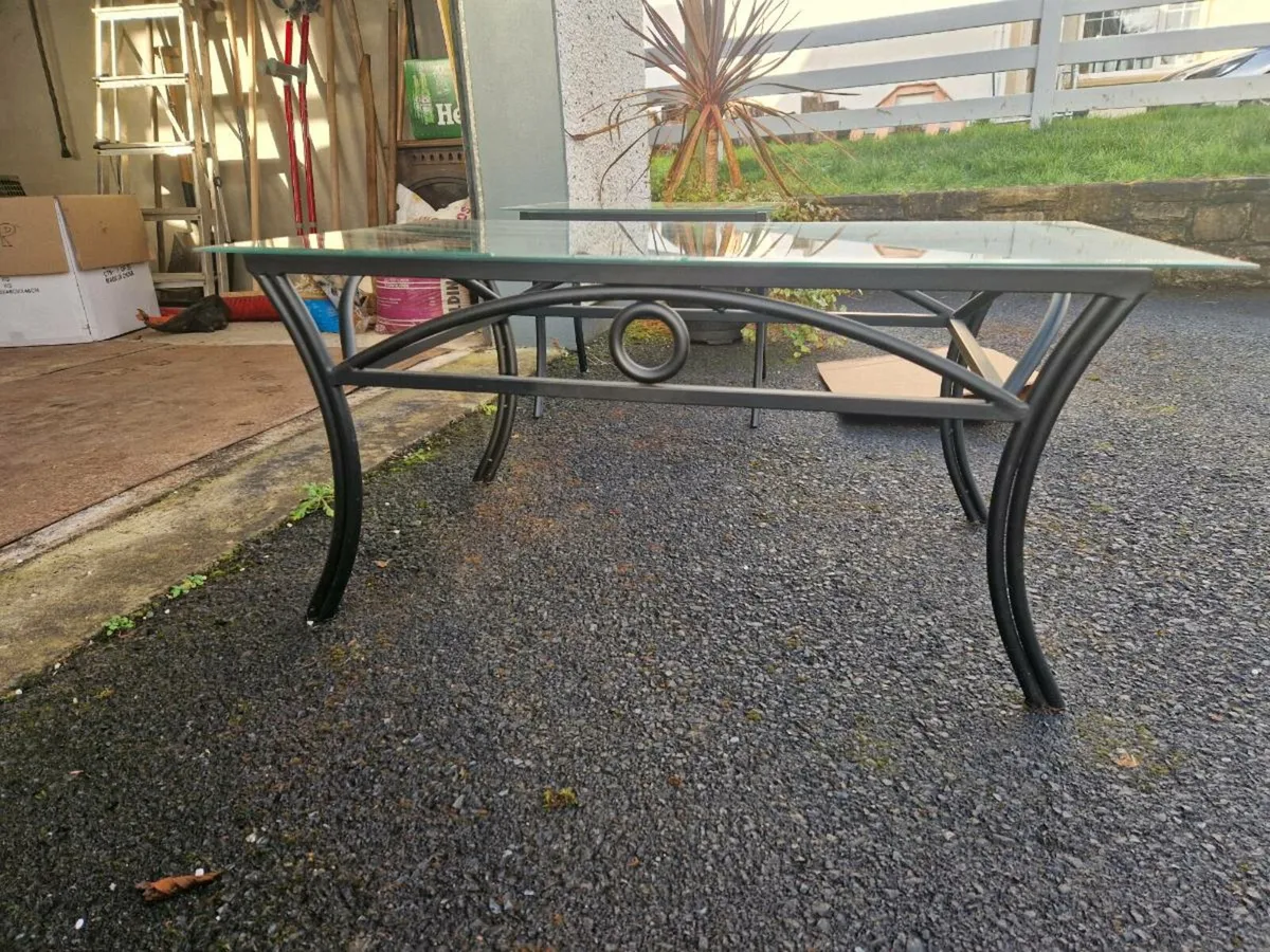 Matching glass/wrought iron coffee and side table - Image 2