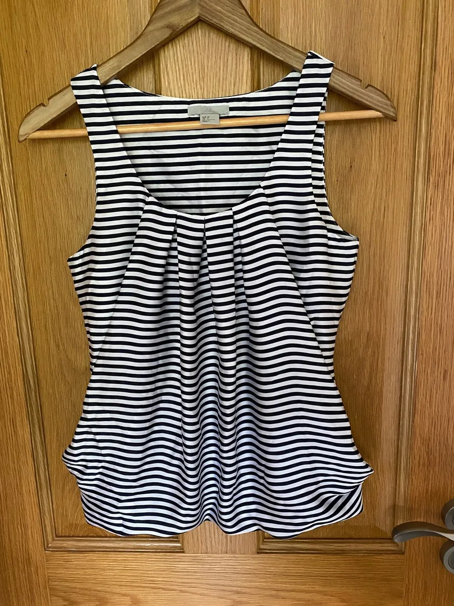 H&M Elegant Navy Blue White Striped Vest Top - Image 1