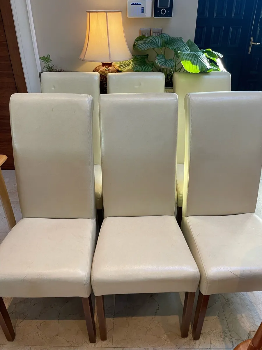 6 x Cream Leather Kitchen Dining Chairs - Deliver - Image 1