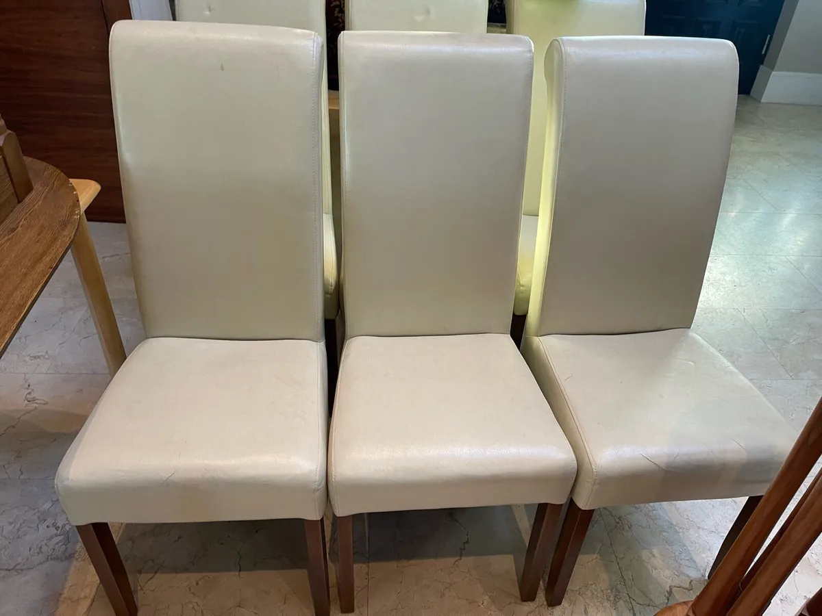 6 x Cream Leather Kitchen Dining Chairs - Deliver - Image 2