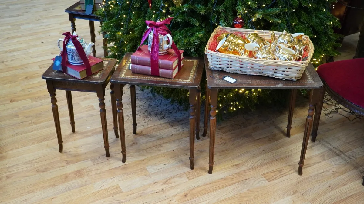 Vintage Nest of Tables with Tooled Leather Tops - Image 1