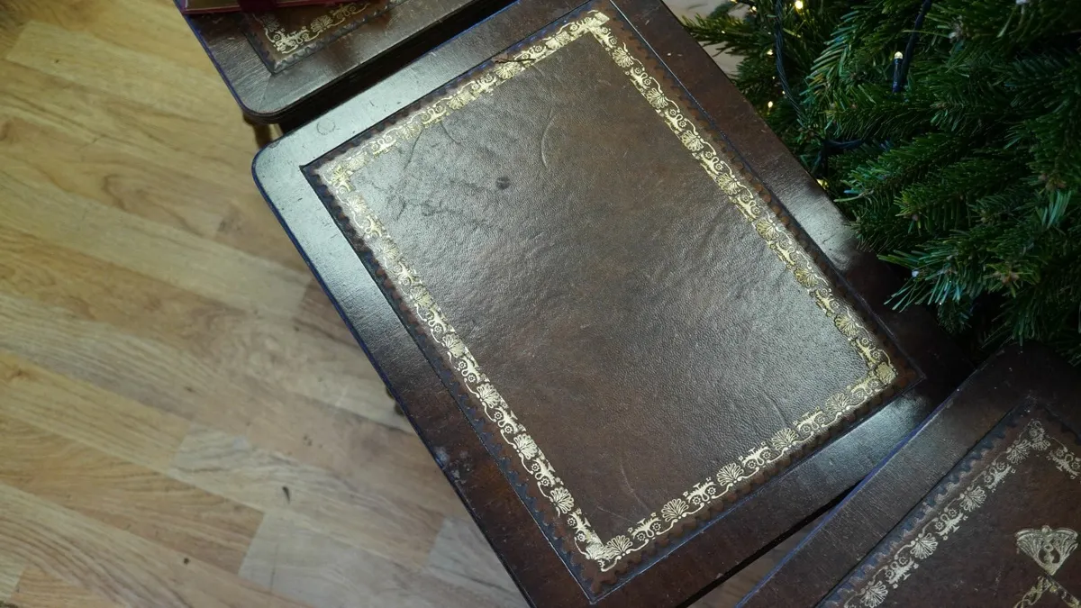 Vintage Nest of Tables with Tooled Leather Tops - Image 3
