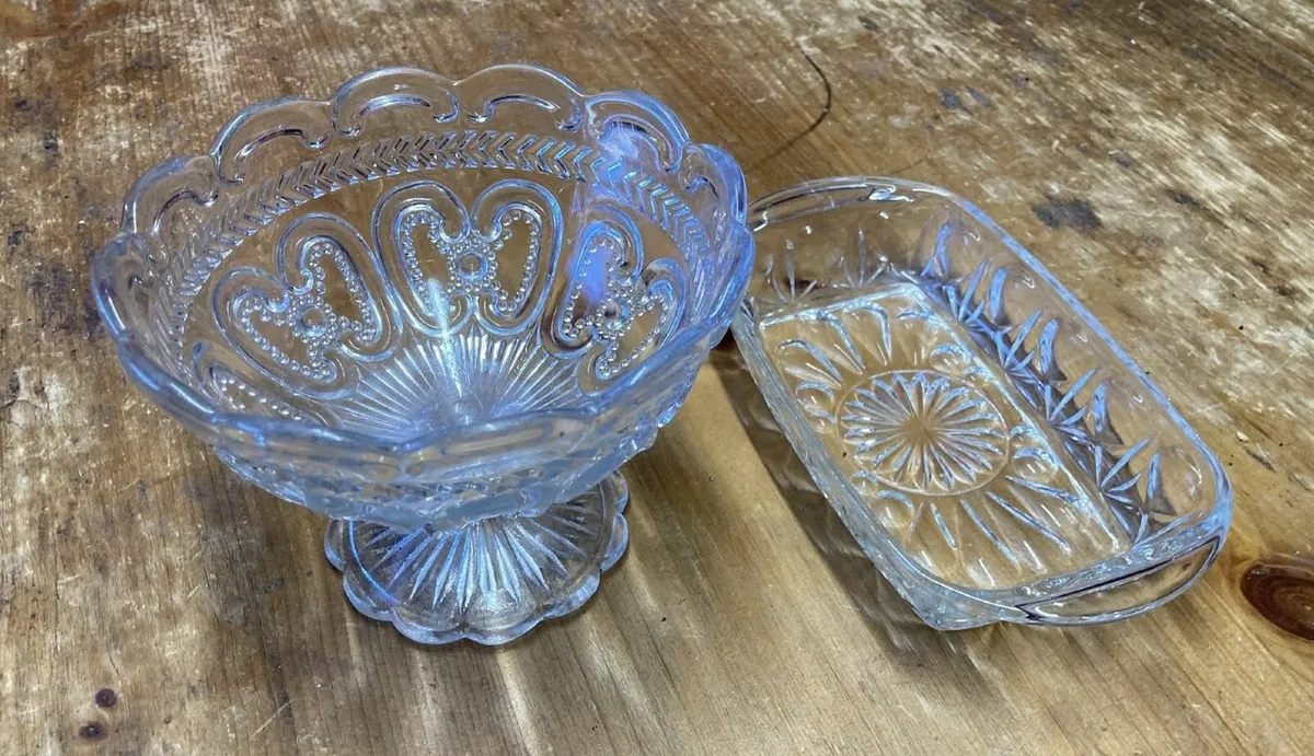 Vintage Pressed Glass Dishware – Set of 2 - Image 1