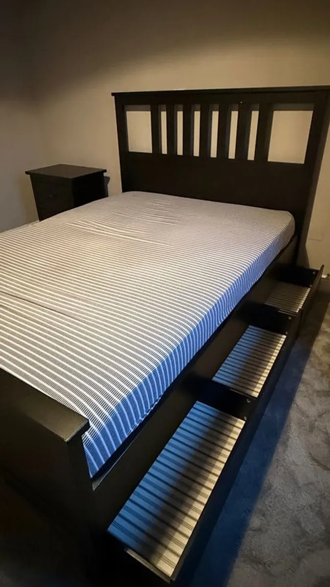 IKEA Hemnes Double Bed + Mattress + Storage Drawer (6 compartments) + Bedside Table - Image 2