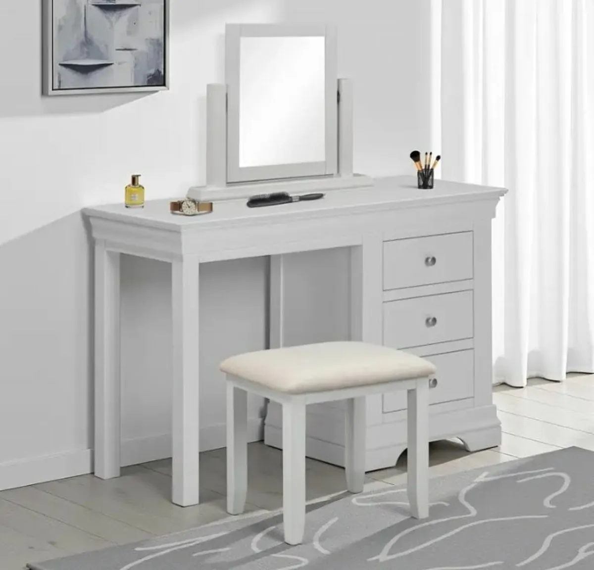 Bordeaux 3 Drawer Dressing Table Set Pebble Grey - Image 1