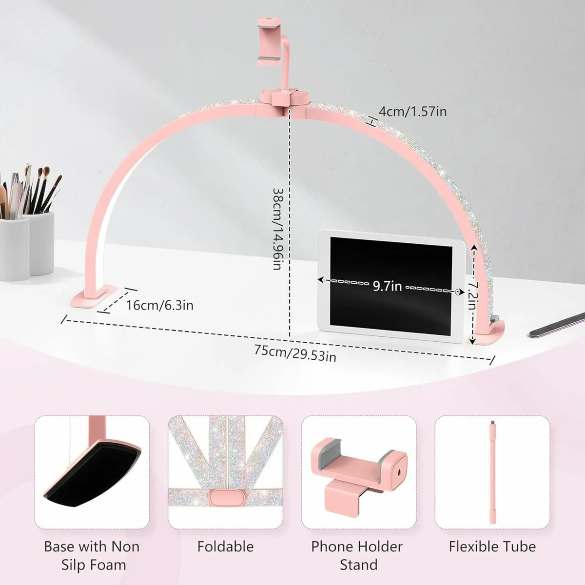 Half Moon Light Nail Desk: 29" Arch Phone Holder - Image 3