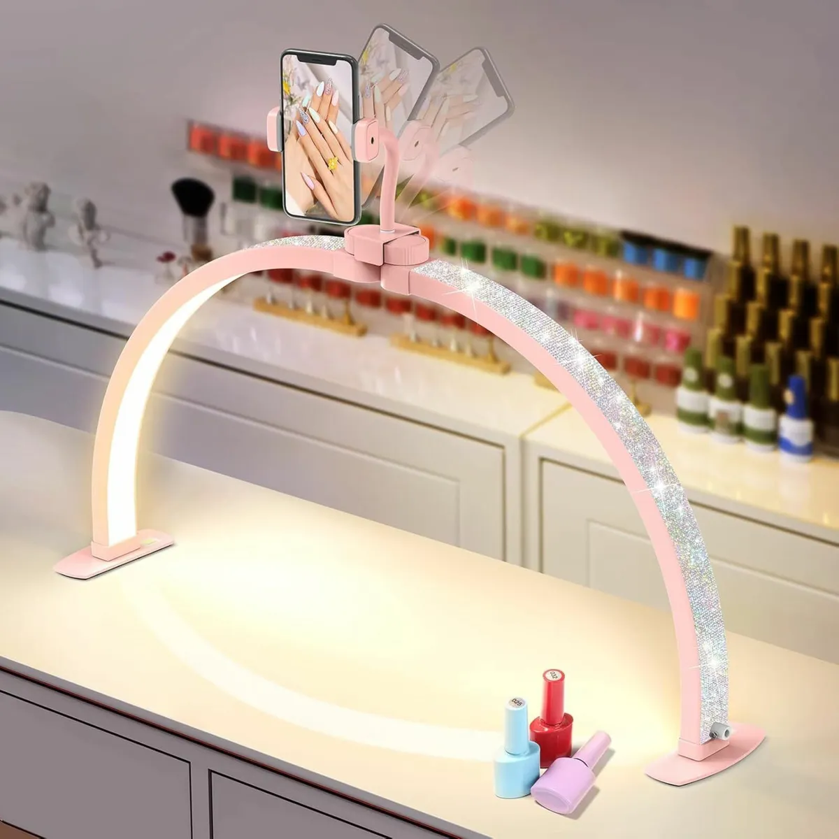 Half Moon Light Nail Desk: 29" Arch Phone Holder - Image 1