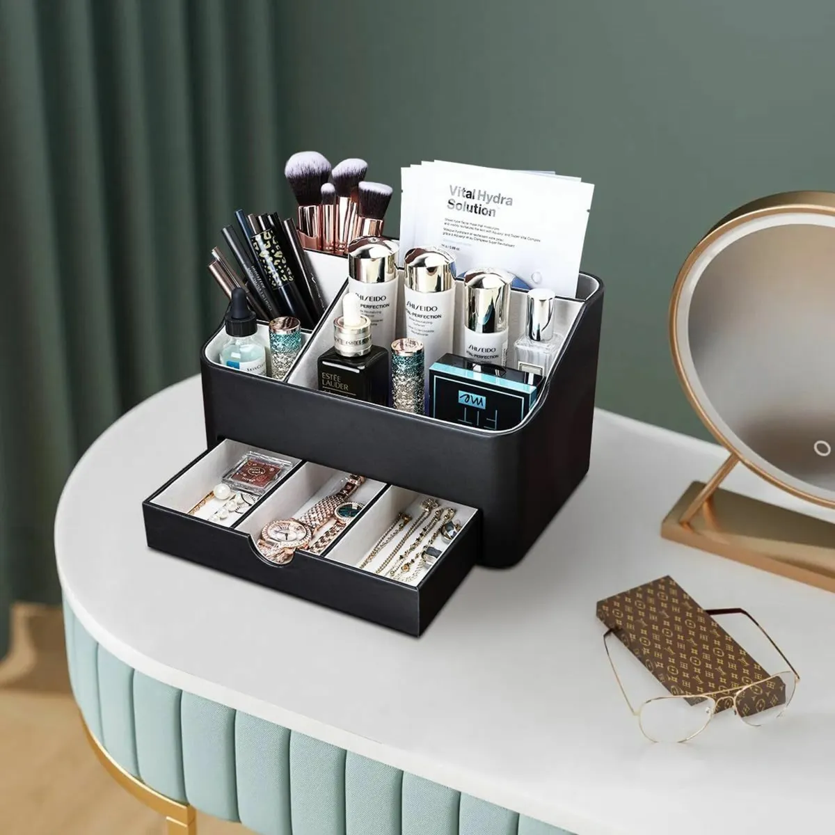 Tidy Organiser makeup Drawer PU Leather Desk - Image 4