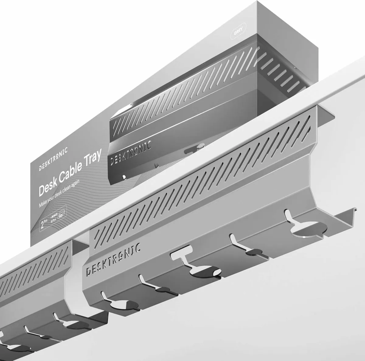 Cable Duct Desk Grey Set of 2 Stainless Steel - Image 3