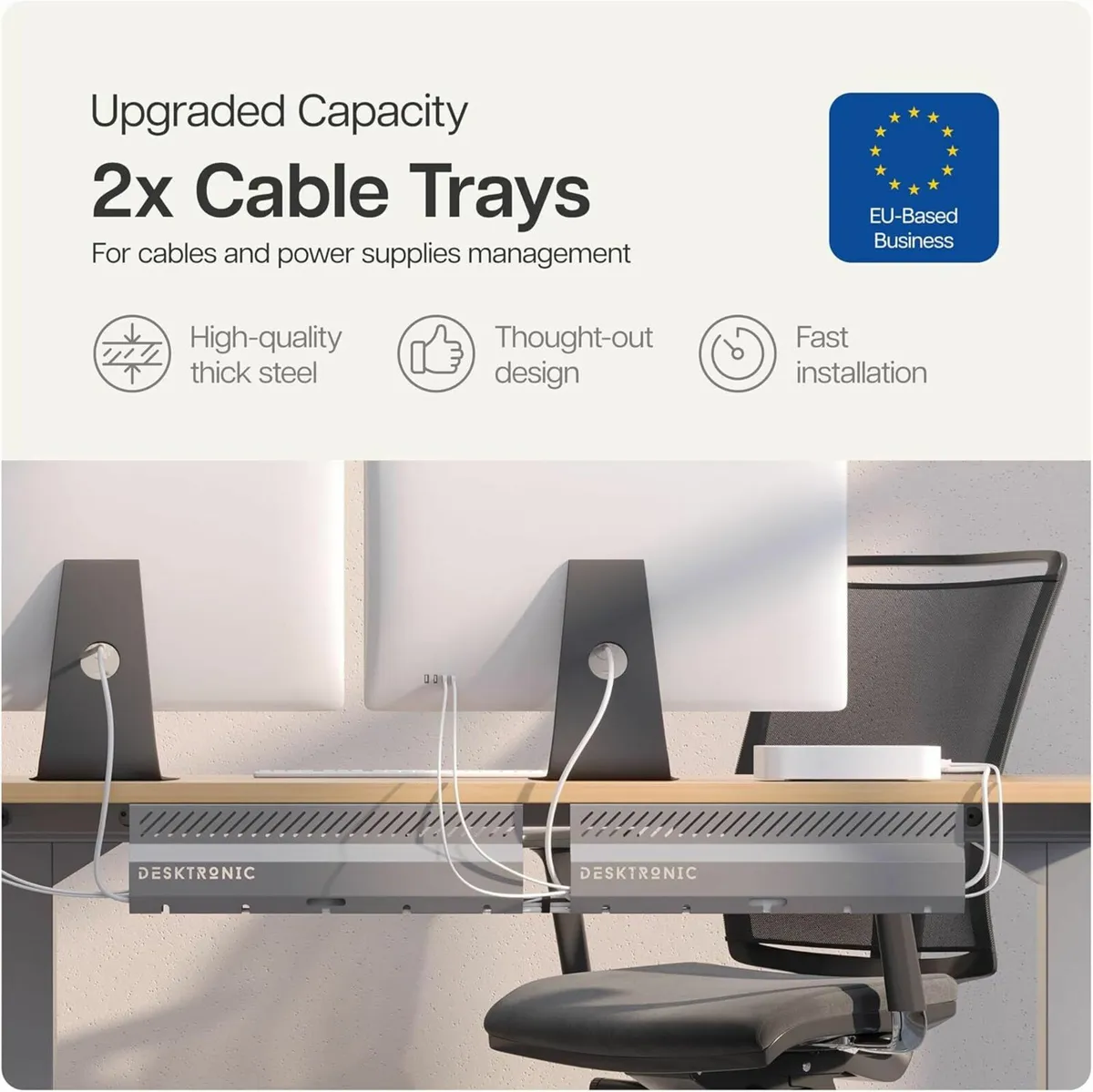 Cable Duct Desk Grey Set of 2 Stainless Steel - Image 1
