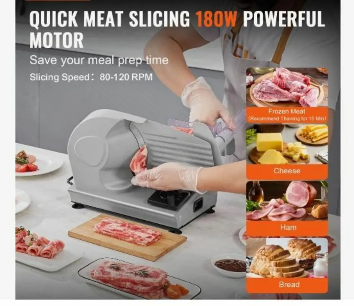 Meat Slicer, 180W Electric Deli Food Slicer - Image 4