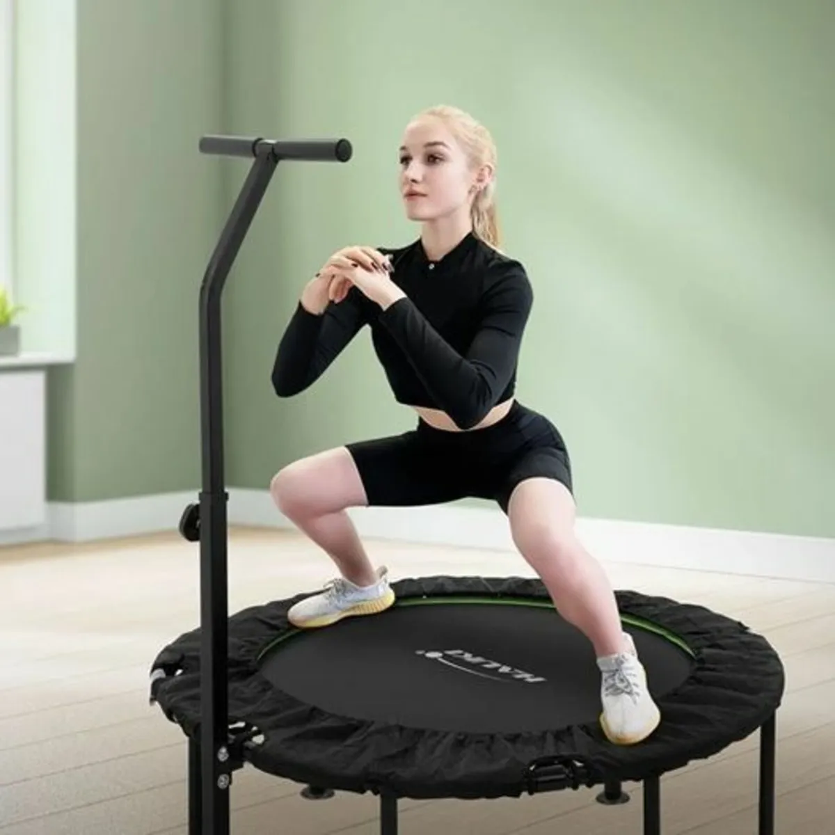 Foldable Fitness Trampoline with Adjustable Handle - Image 1