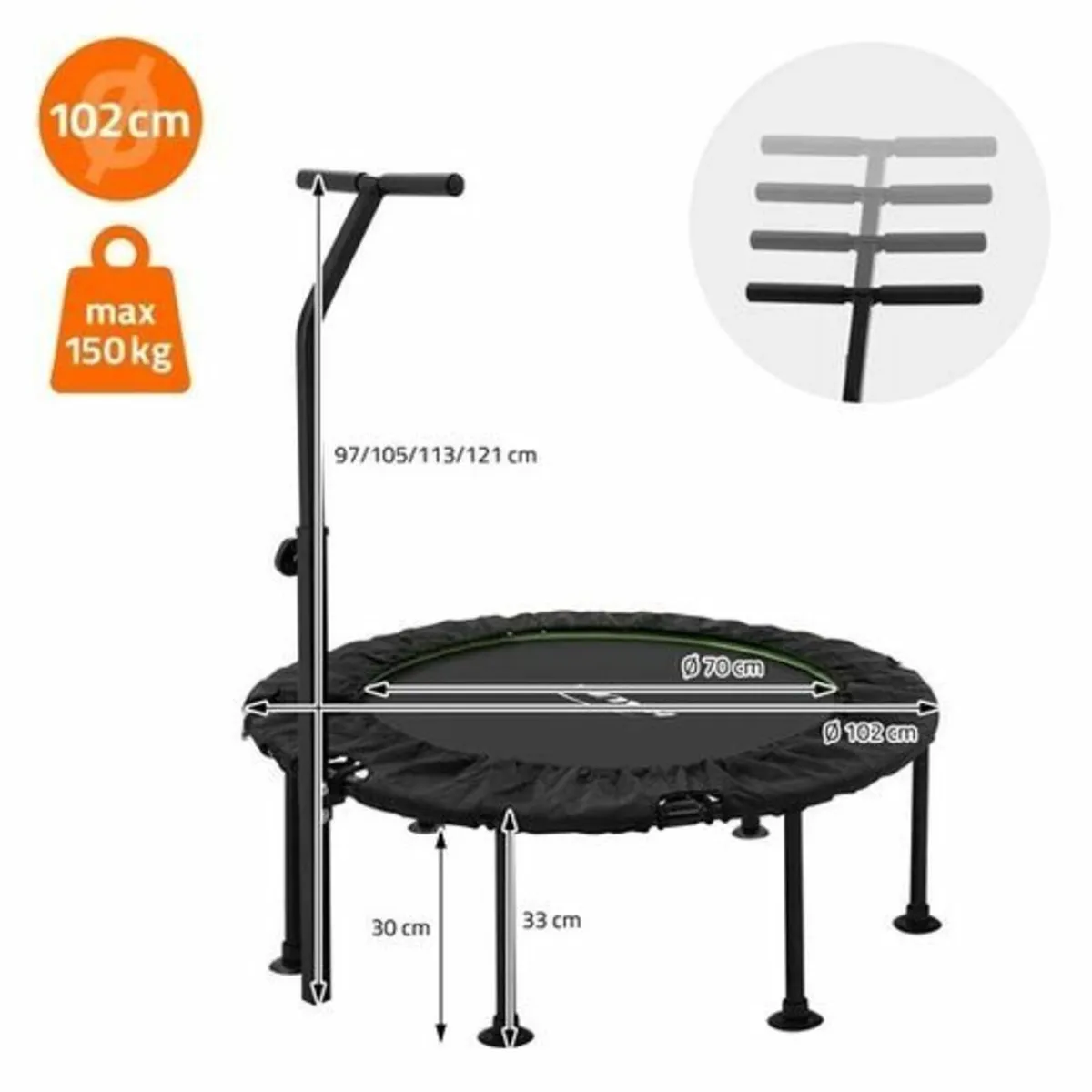 Foldable Fitness Trampoline with Adjustable Handle - Image 2
