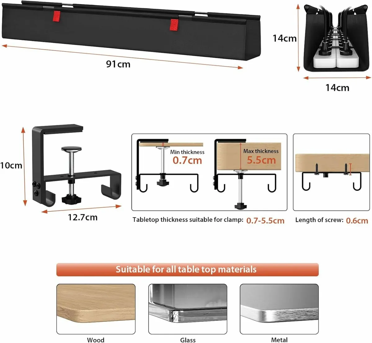 Under Desk Cable Management Tray Office Home - Image 4