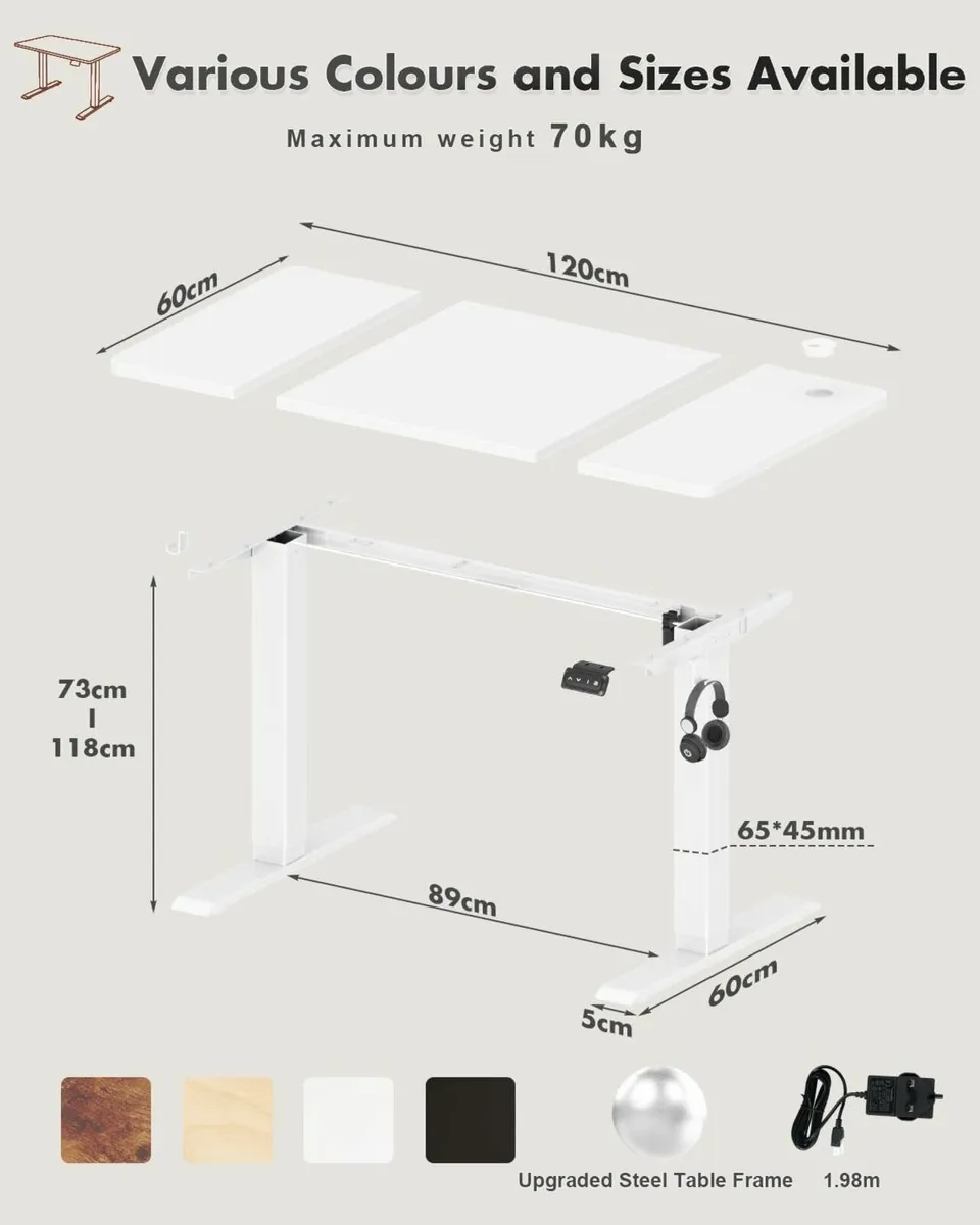 Electric Standing Office Desk 120x60cm Table - Image 2