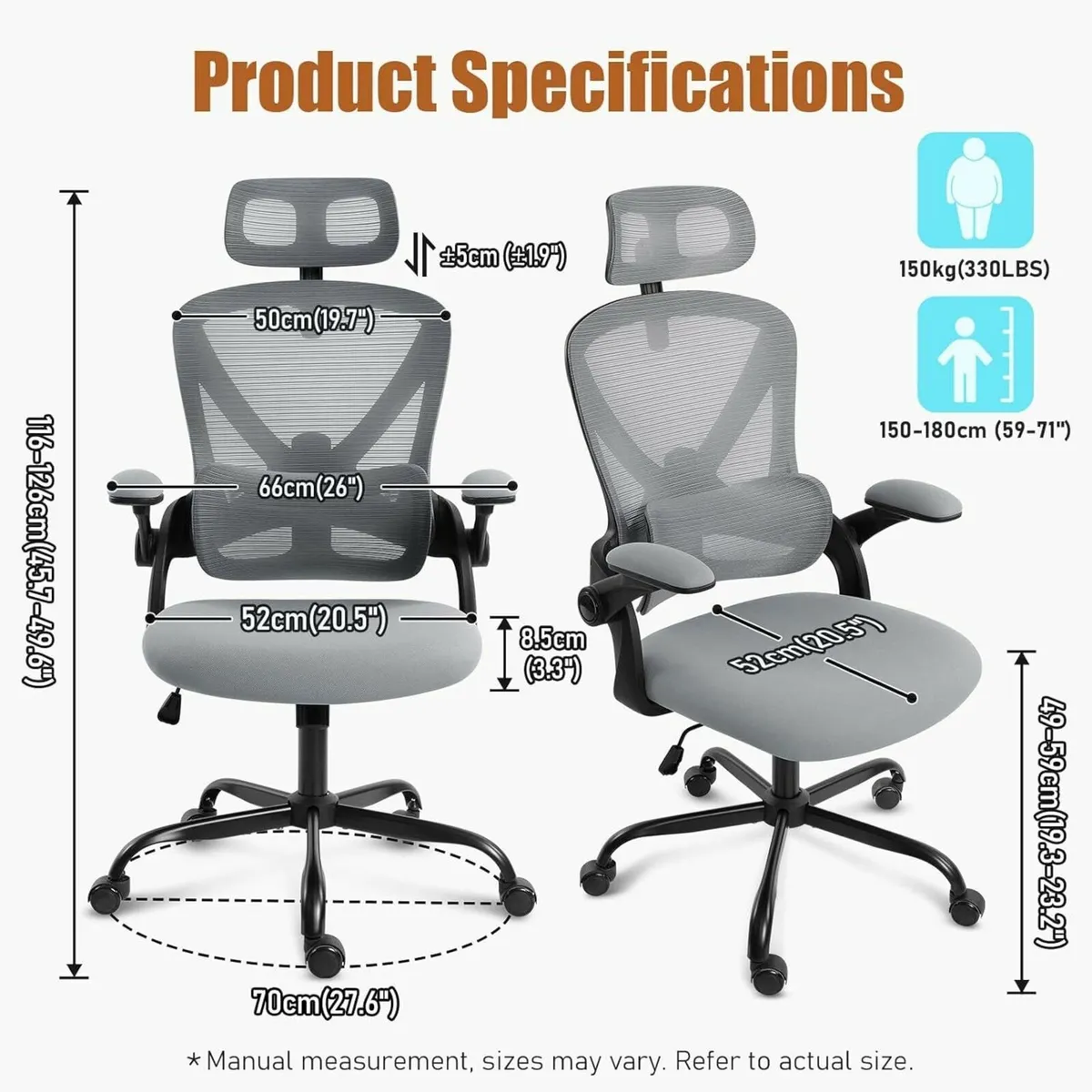 Ergonomic Office Mesh Desk Chair Padded Armrests - Image 2