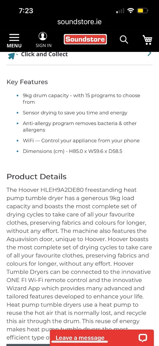 Tumble Dryer-NEW-  Hoover heat pump 9kg - Image 3