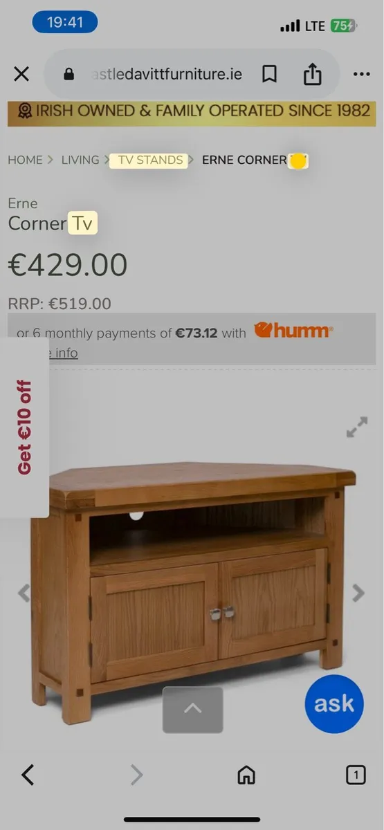 Corner Oak TV Unit,Like New only 250-paid over500€ - Image 3