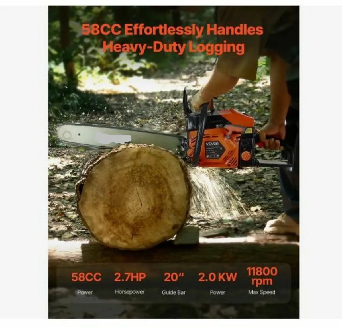 58 cc Gas Chainsaw, 20 inch Gas Powered - Image 3