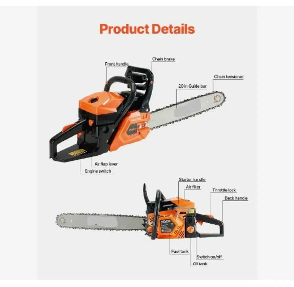 58 cc Gas Chainsaw, 20 inch Gas Powered - Image 4