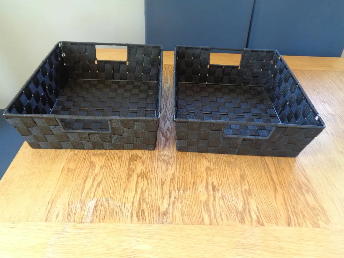 Black Woven Baskets x 2 for Sale - Image 1