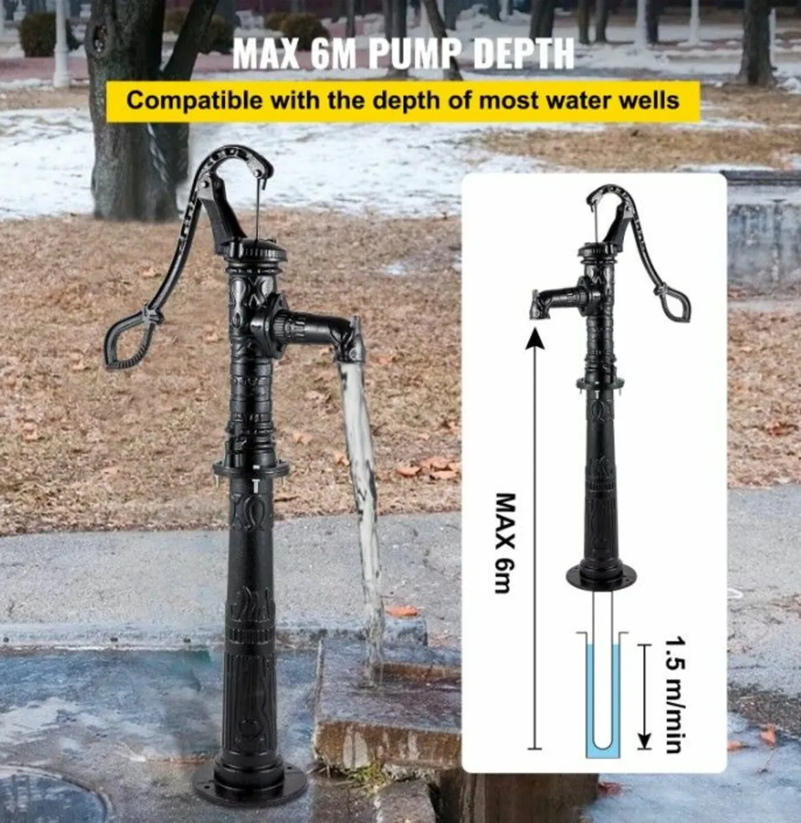 Hand Water Pump w/ Stand, 15.7 x 9.4 x 53.1 inch P - Image 2