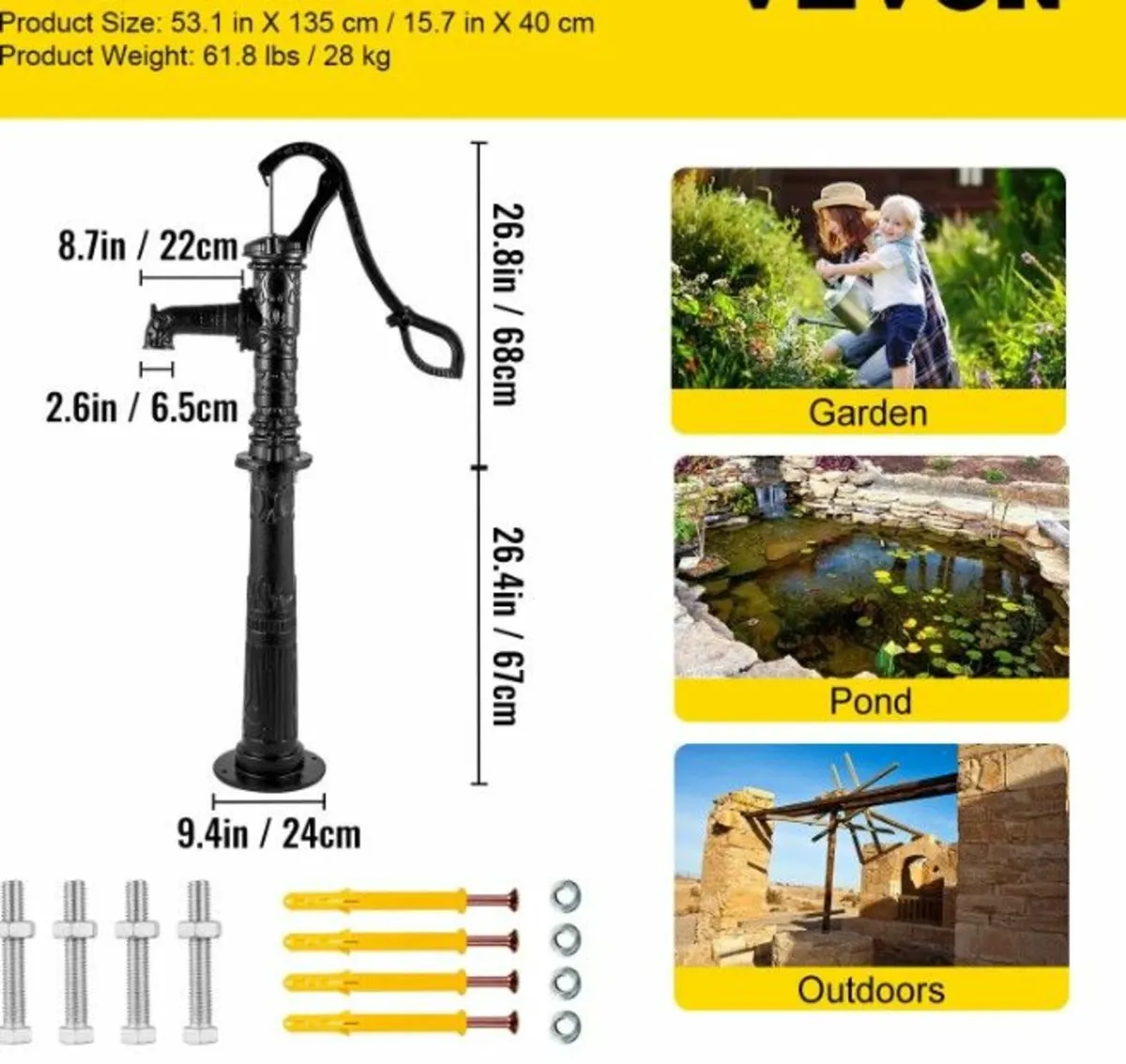 Hand Water Pump w/ Stand, 15.7 x 9.4 x 53.1 inch P - Image 4