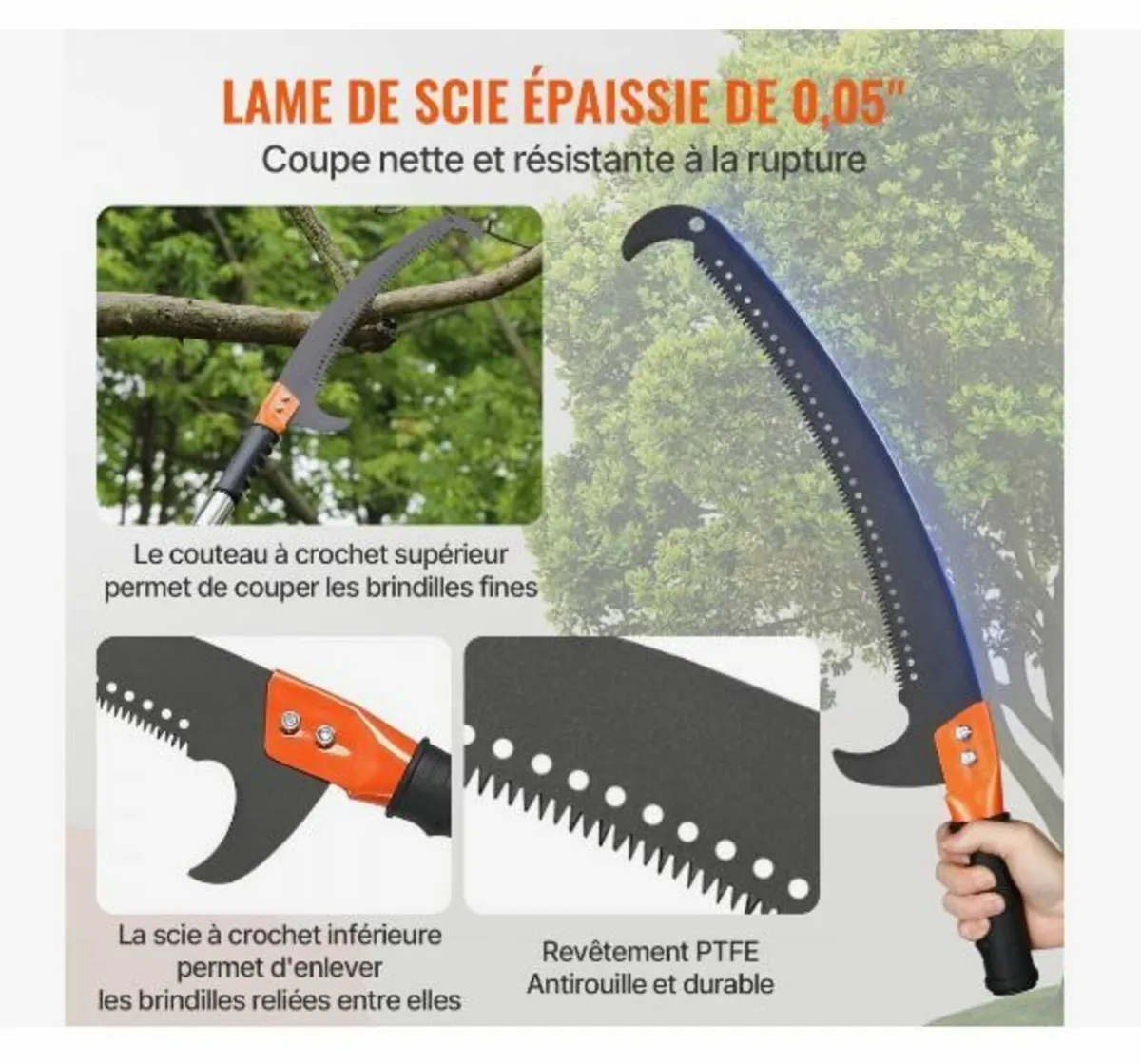 Manual Pole Saw, 2.2 - 8.2 m Extendable Tree Prune - Image 2